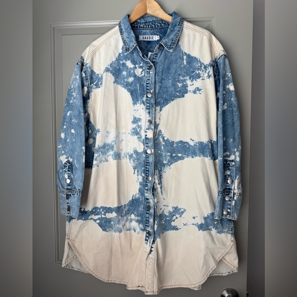 Women’s Hand Dyed Bleach Button Down Denim Dress | Size Medium
